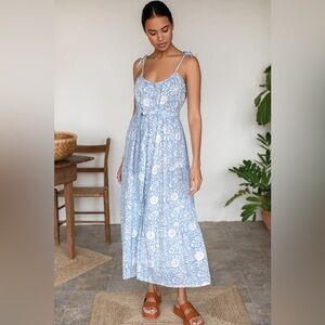 India button front sundress arbor blissful blue organic